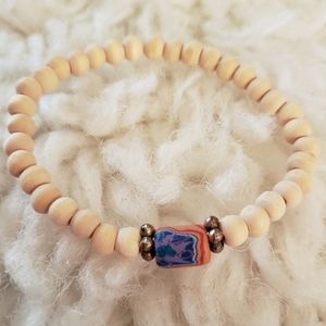 Boho Short Tie Dye Bead & Wooden Beaded Bracelet